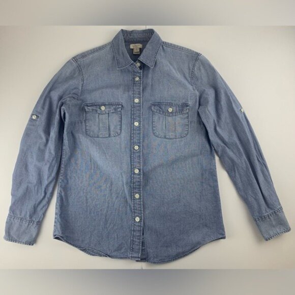 J. Crew Ladies Petite Chambray Shirt 100% Cotton Button-Up Casualwear Size‎ XS - Picture 2 of 16